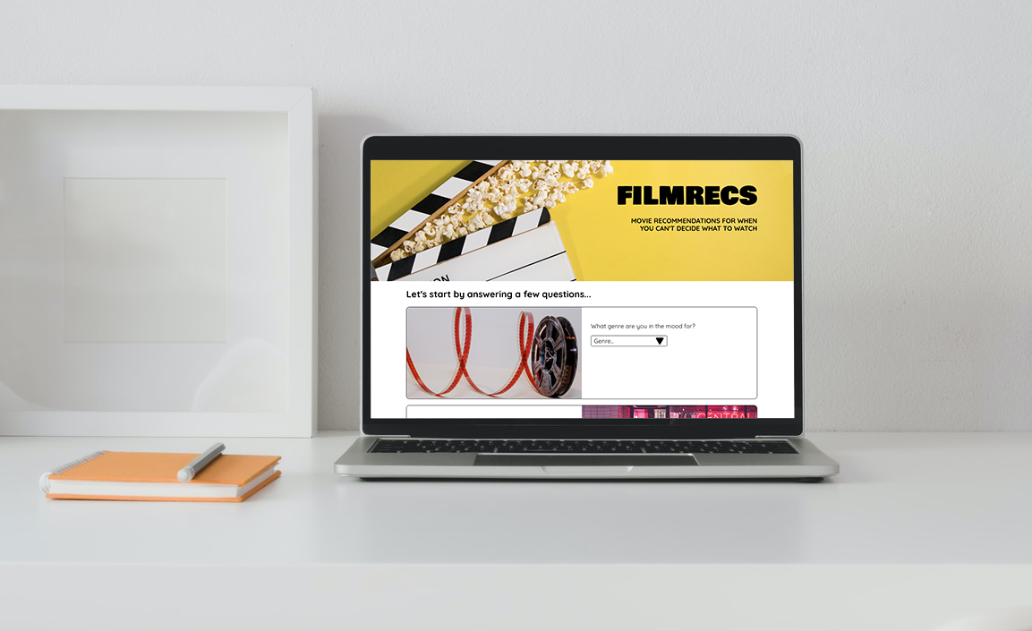 Laptop mockup of FilmRecs app.