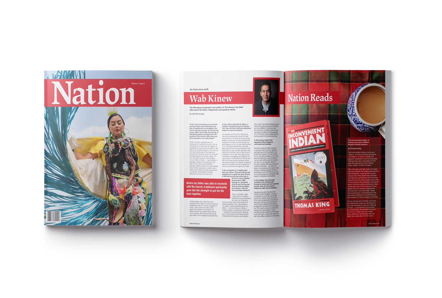 Magazine mockup of Nation Magazine layout design.